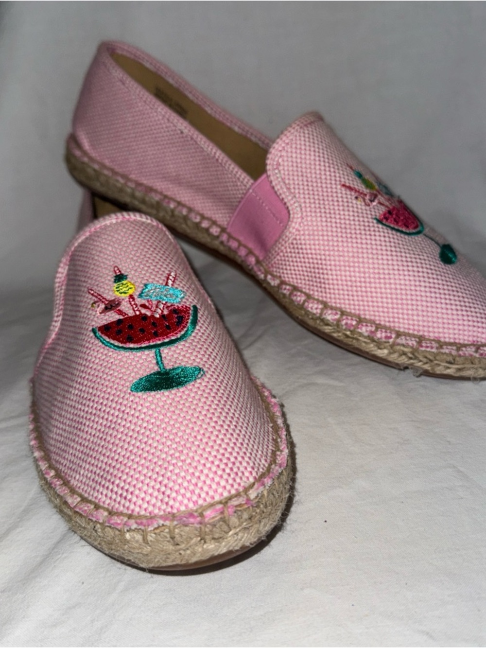 Talbots Shoes Wm 8.5 Pink White Cocktail Embroidery Espadrille Slip-On Summer